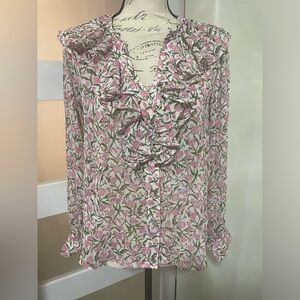 🧑‍🎄🌙 Zara floral ruffled long sleeve button blouse SZ Small EUC